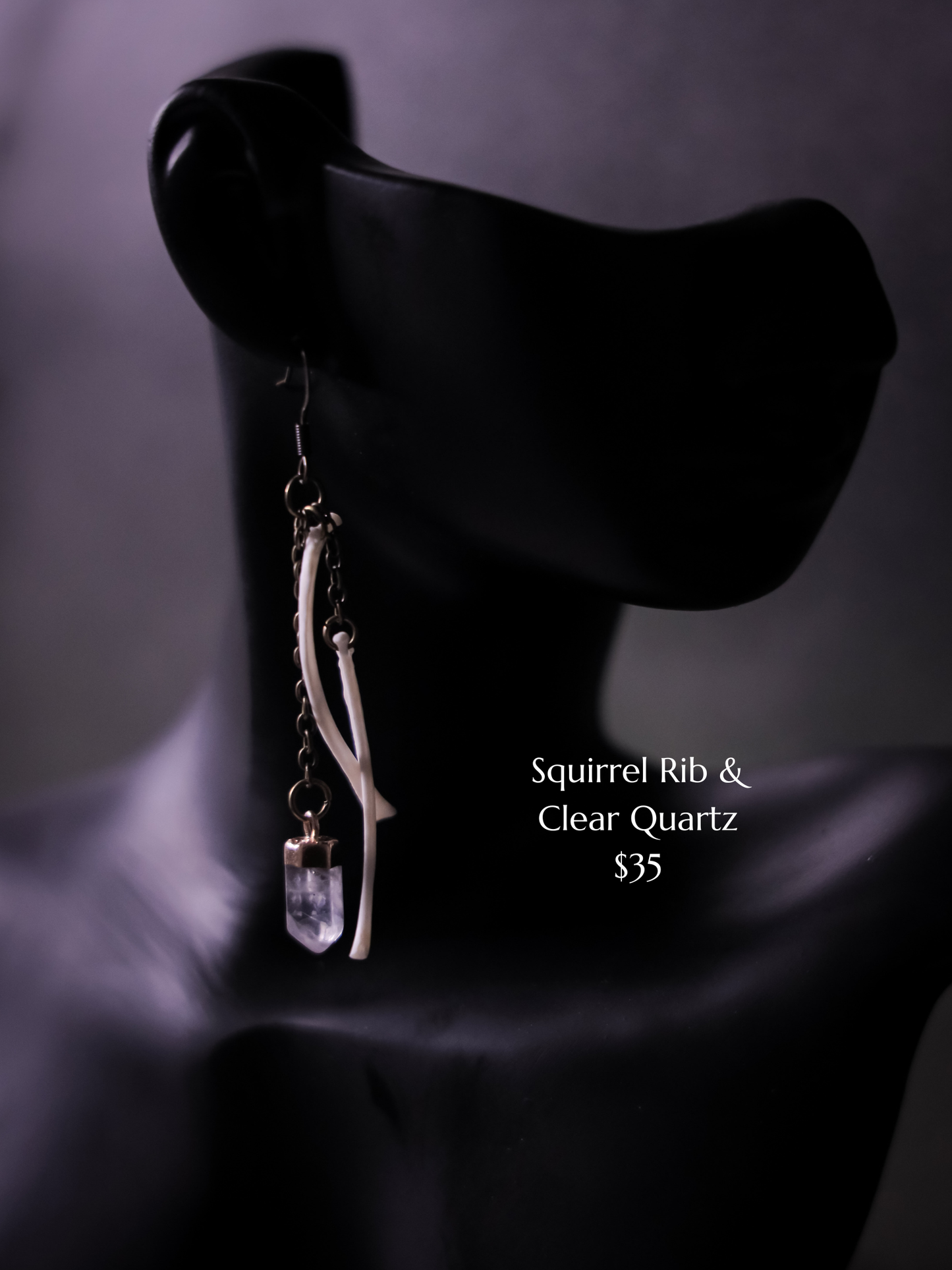 Squirrel Rib & Clear Quartz Earrings