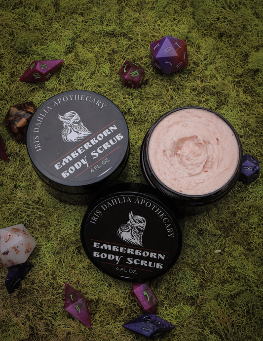 Emberborn Body Scrub – 4 fl oz Foaming Body Polish - Iris Dahlia Apothecary