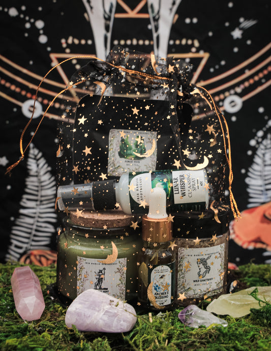 Artemis Ritual Kit including soy candle, bath salts, ritual oil, and cleansing spray to invoke the inner huntress and lunar energy.