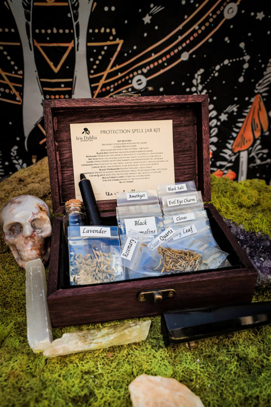 DIY Spell Jar Kit with customizable ingredients for personalized witchcraft rituals and intention setting.