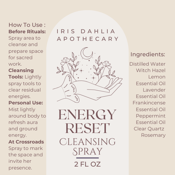 Energy Reset Cleansing Spray – Crystal-Infused Aromatherapy for Spiritual Renewal - Iris Dahlia Apothecary