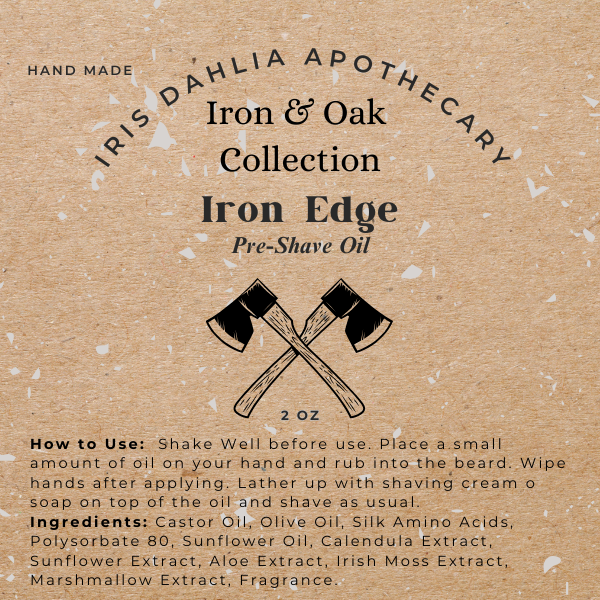 Iron Edge Pre-Shave Oil – Oakmoss & Sandalwood | Smooth Shave Prep for Men - Iris Dahlia Apothecary