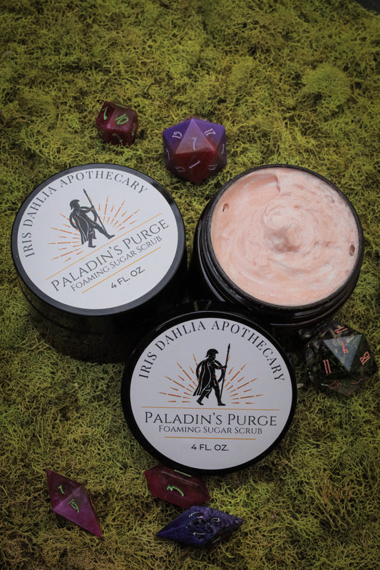 Paladin’s Purge Foaming Sugar Scrub – 4 oz Jar - Iris Dahlia Apothecary