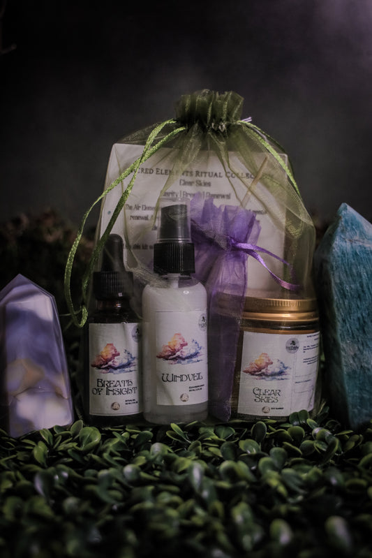 Air Element Ritual Kit | Clear Skies Candle, Ritual Oil & Clear Quartz | Clarity, Focus & Communication