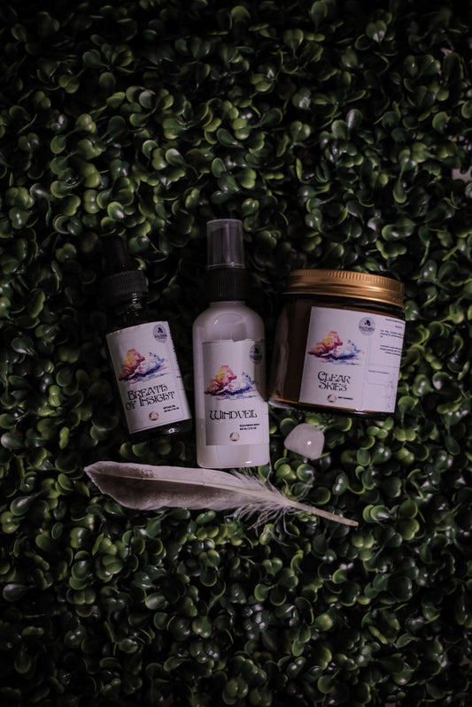 Air Element Ritual Kit | Clear Skies Candle, Ritual Oil & Clear Quartz | Clarity, Focus & Communication