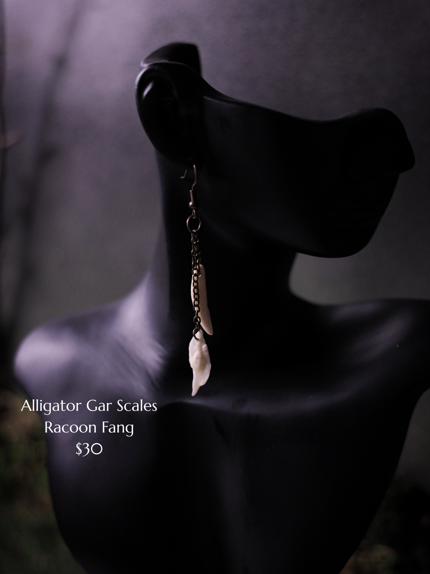 Alligator Gar Scale and Racoon Fang Earrings