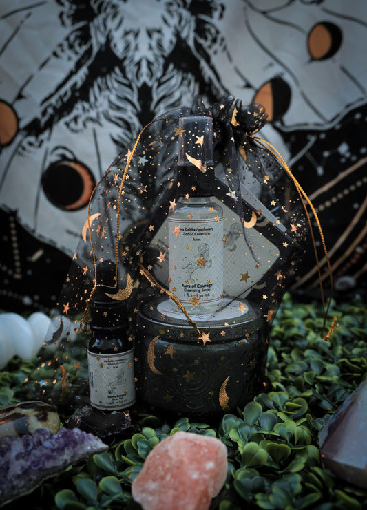 Aries Ritual Kit | Zodiac Self-Care Gift Set | Candle, Ritual Oil, Cleansing Spray, Carnelian Crystal & Charm