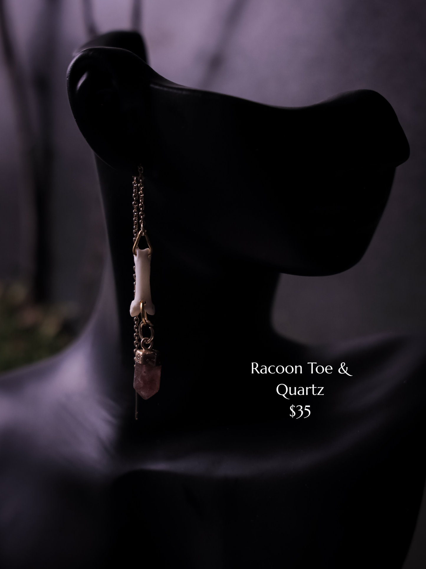Racoon Toe & Quartz Earrings