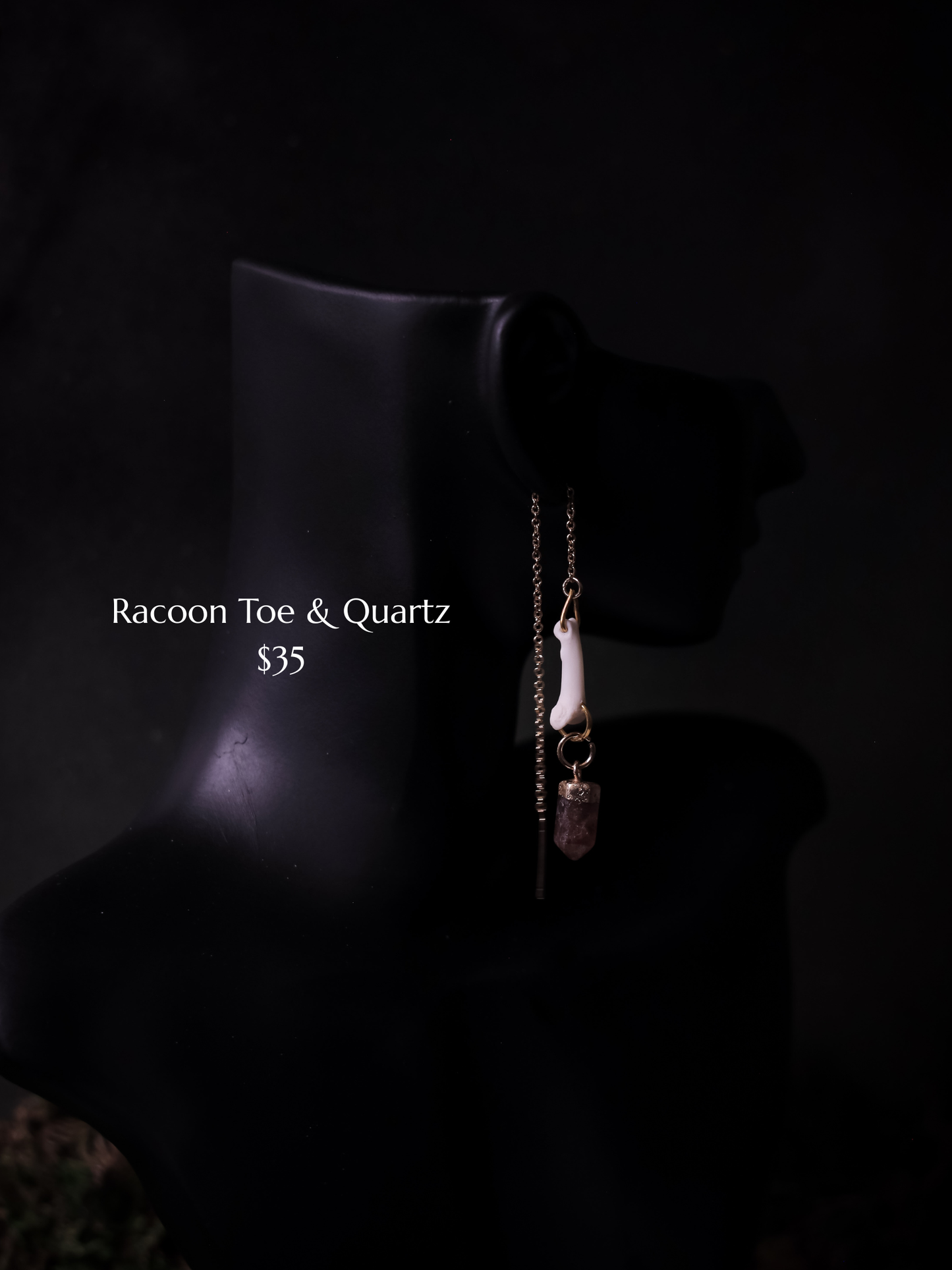 Racoon Toe & Quartz Earrings