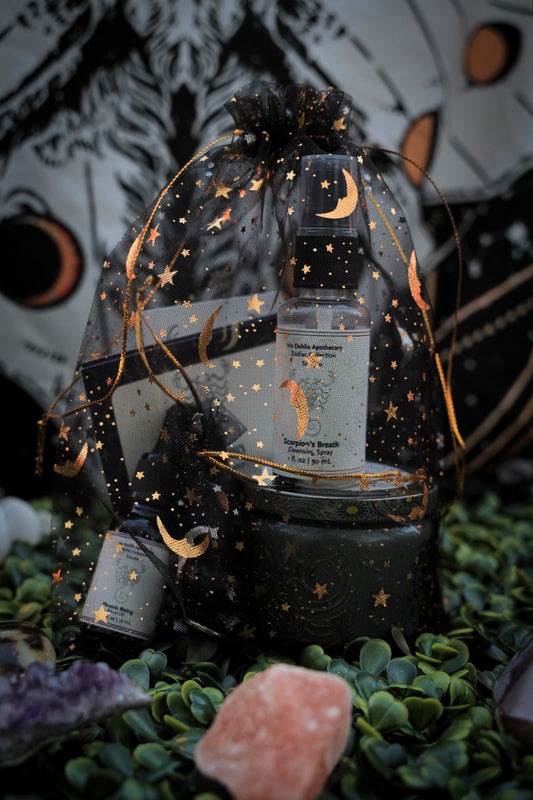 Scorpio Ritual Kit | Zodiac Self-Care Gift Set | Candle, Ritual Oil, Cleansing Spray, Obsidian Crystal & Charm