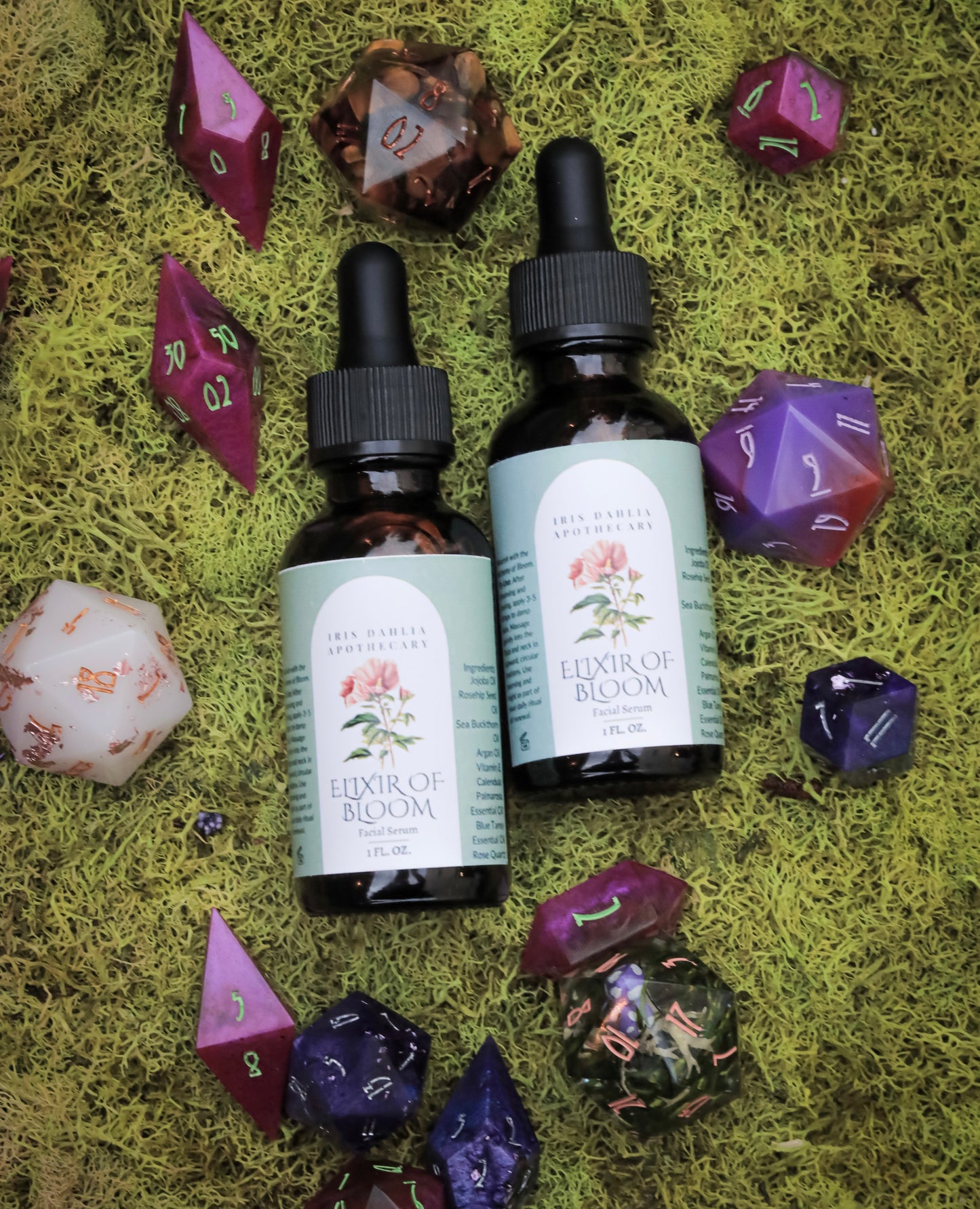 Elixir of Bloom Facial Serum for Dry, Sensitive, Acne-Prone Skin – Jojoba, Rosehip & Blue Tansy with Rose Quartz Infusion - Iris Dahlia Apothecary
