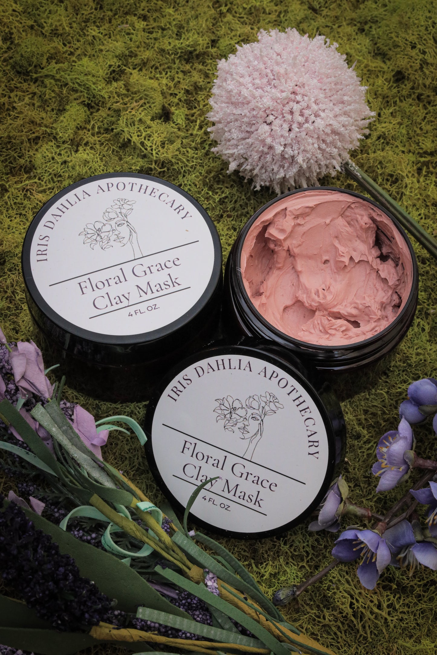 Floral Grace Clay Mask – 4 oz | Hydrating Pink Clay Facial Mask - Iris Dahlia Apothecary
