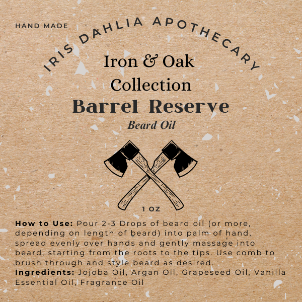 Barrel Reserve Beard Oil – Bourbon Vanilla Conditioning Grooming Oil (1oz) - Iris Dahlia Apothecary